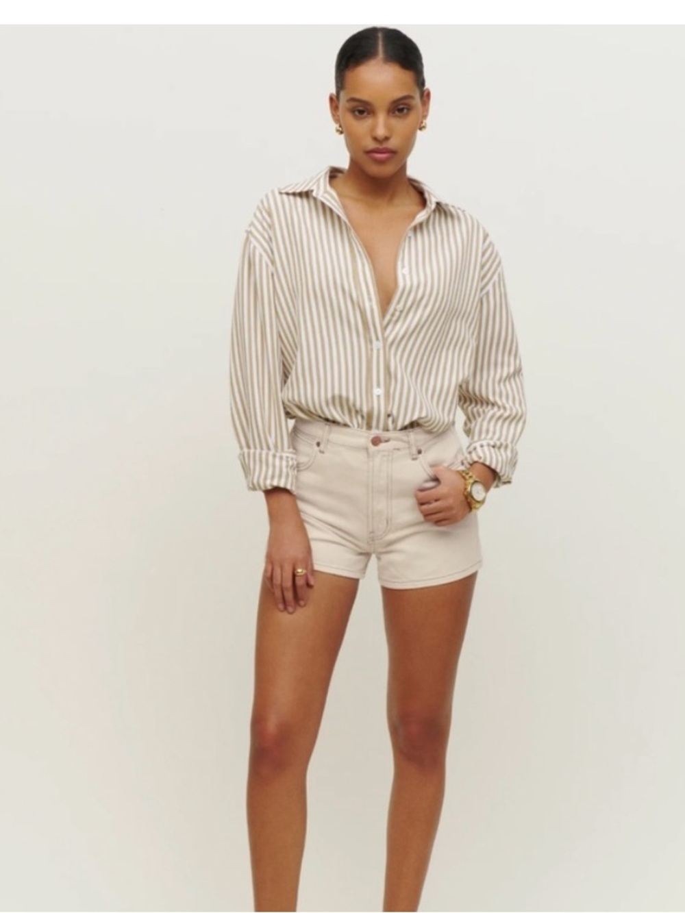 Reformation Beige High-Rise Cotton Women's Shorts cowboy high rise shorts sz 26